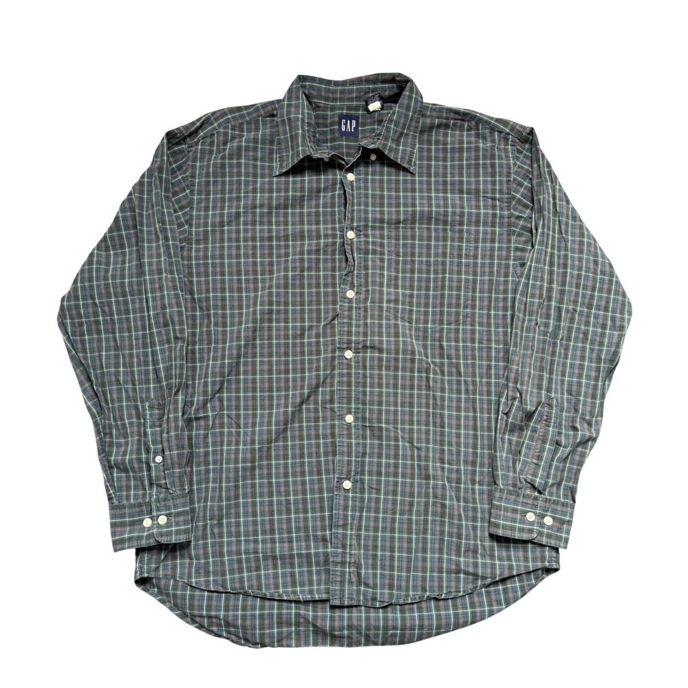 Gap Mens Large Green Plaid Button Down Shirt Long Sleeve Cotton Vintage 90s